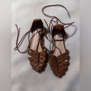 Brown Leather Sandals with Ankle Straps Size 9
